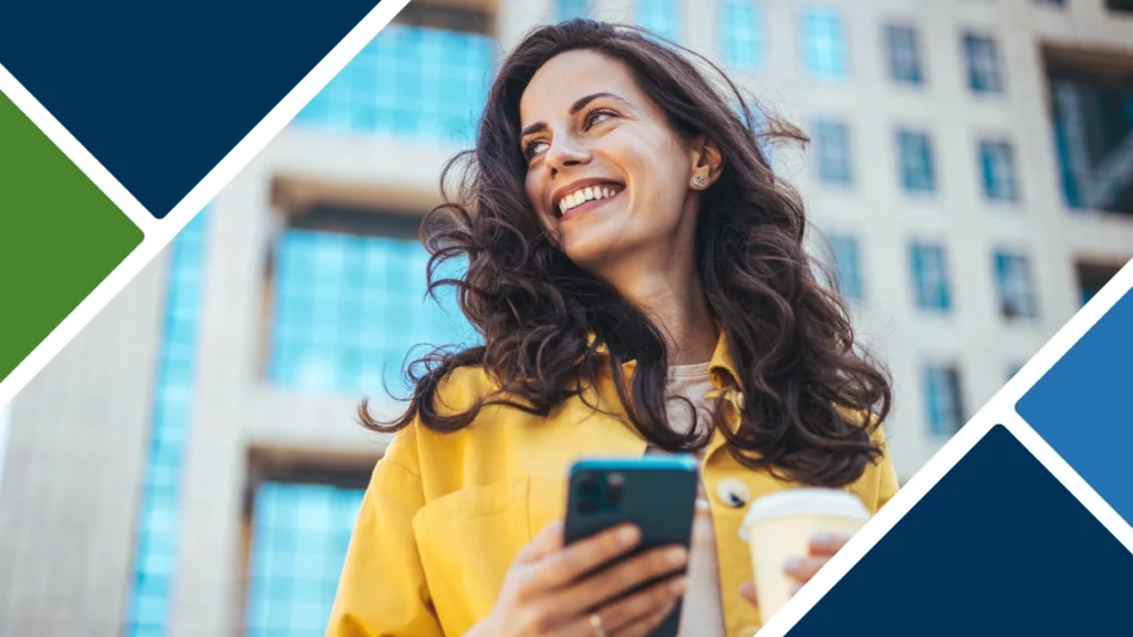 Banking Best Practices for Founders: Why Stifel Venture Banking Is The Right Bank For You. A smiling woman using her mobile phone.